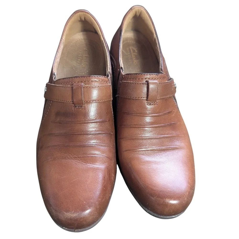 Clarks Artisan Leather Shooties Womens 9 Brown Slip On‎ Block Heel 60587364